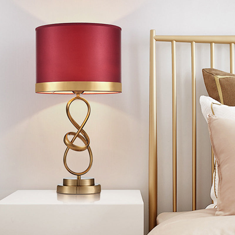 Cylinder Metal Fabric Crystal Table Lamp