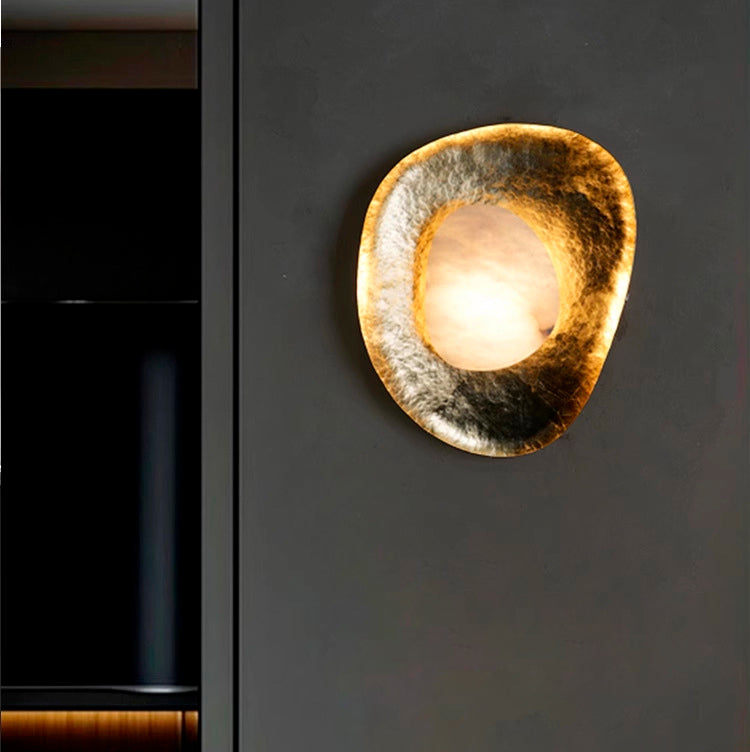 Round Copper Marble Bedroom Wall Lamp