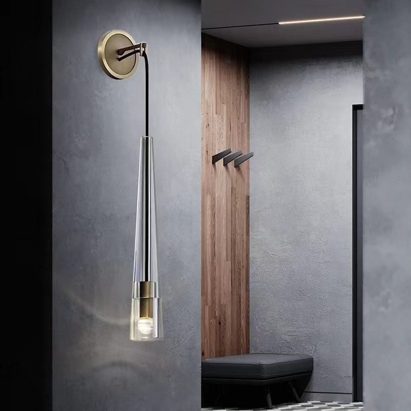 Conical Cylinder Copper Crystal Wall Lamp