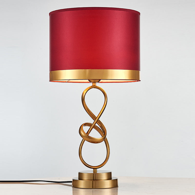 Cylinder Metal Fabric Crystal Table Lamp