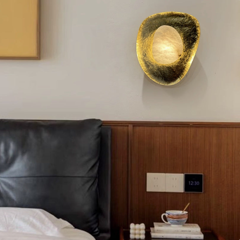 Round Copper Marble Bedroom Wall Lamp