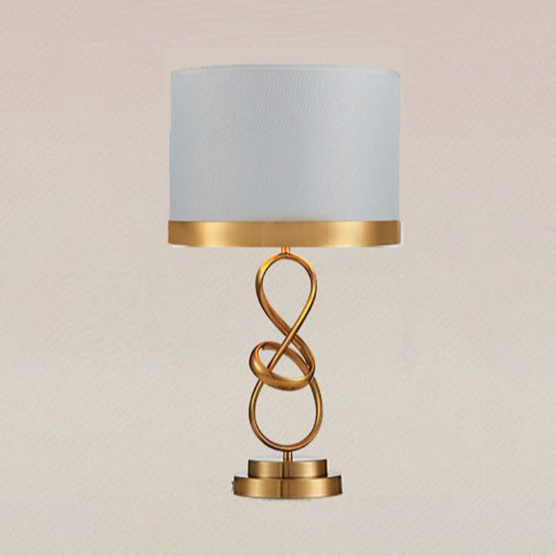 Cylinder Metal Fabric Crystal Table Lamp
