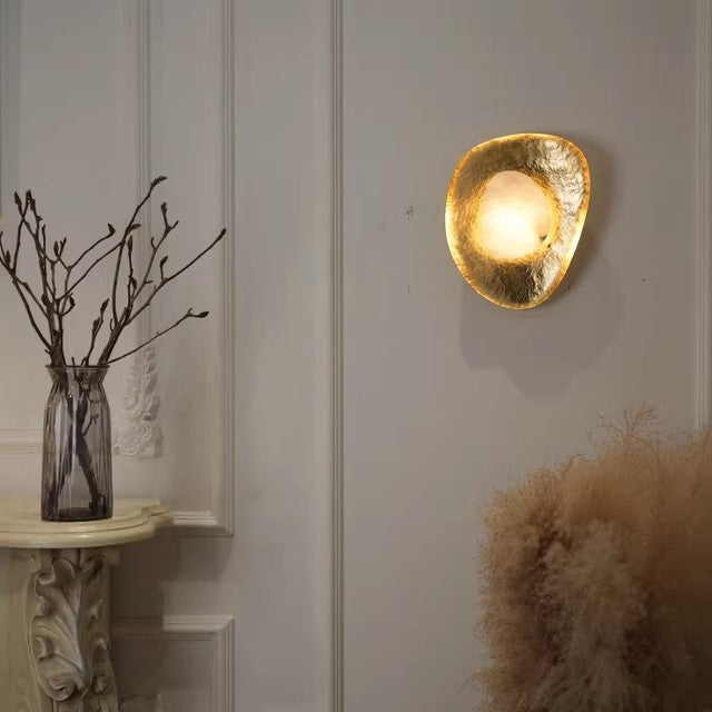Round Copper Marble Bedroom Wall Lamp