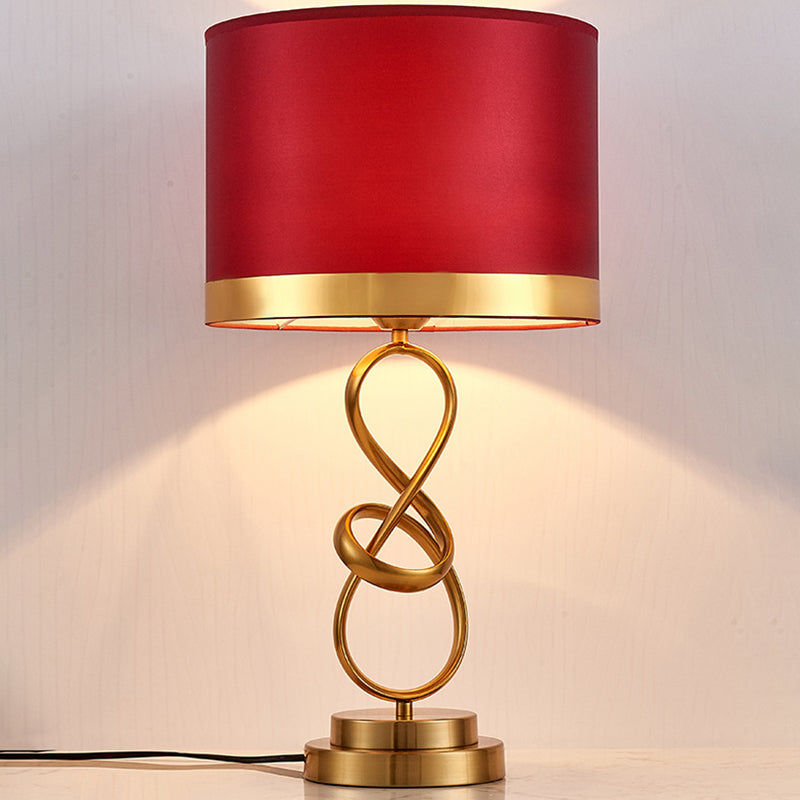 Cylinder Metal Fabric Crystal Table Lamp