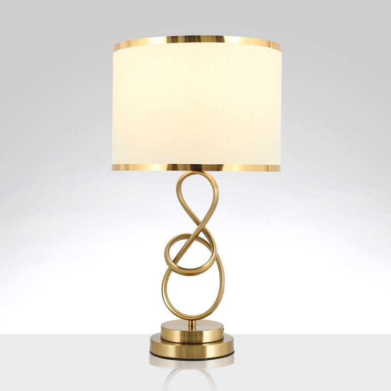 Cylinder Metal Fabric Crystal Table Lamp