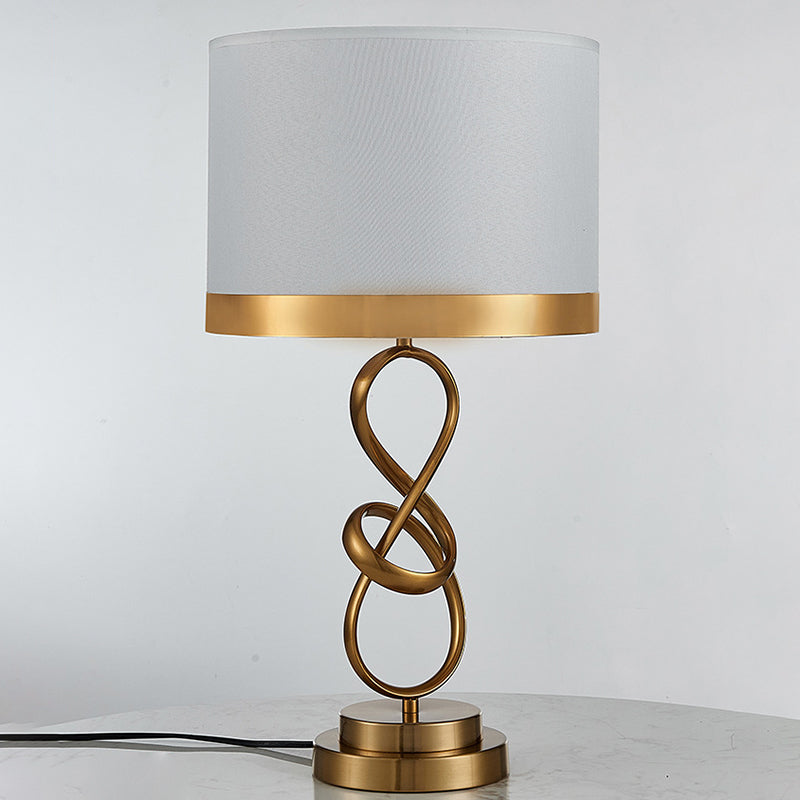 Cylinder Metal Fabric Crystal Table Lamp