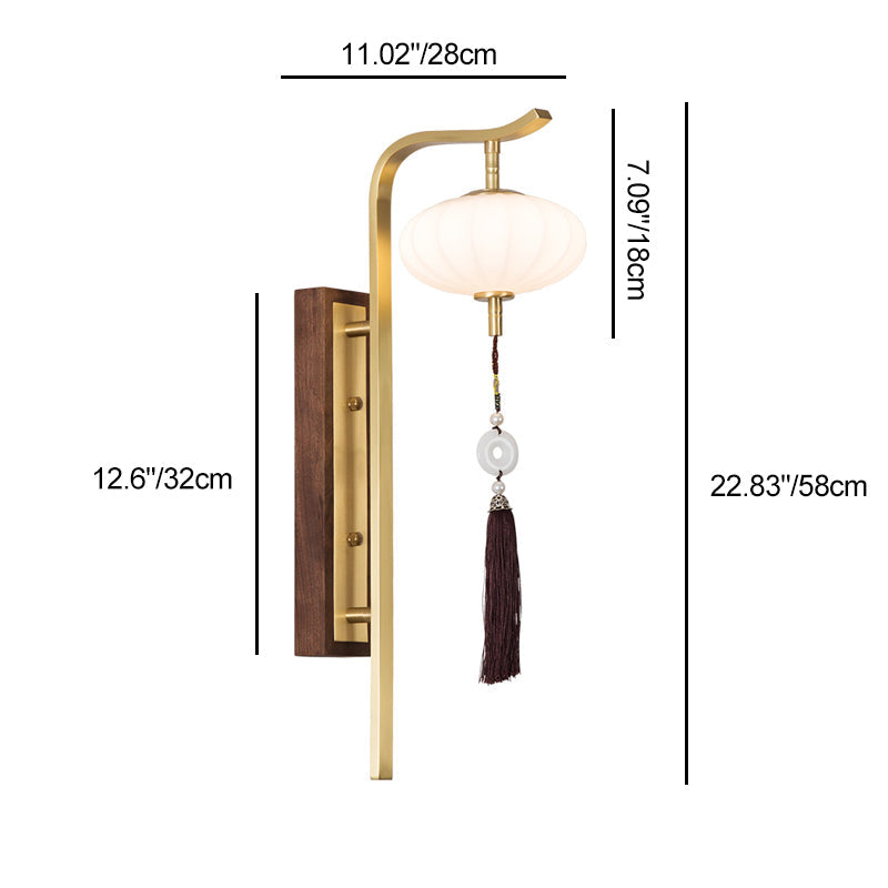 Oval Lantern Copper Walnut Wall Lamp