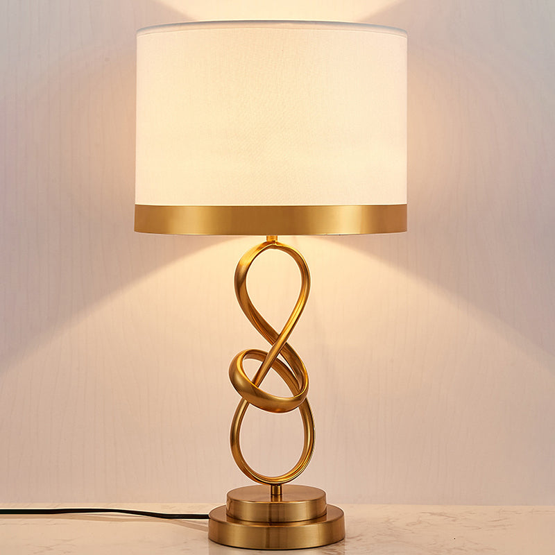 Cylinder Metal Fabric Crystal Table Lamp