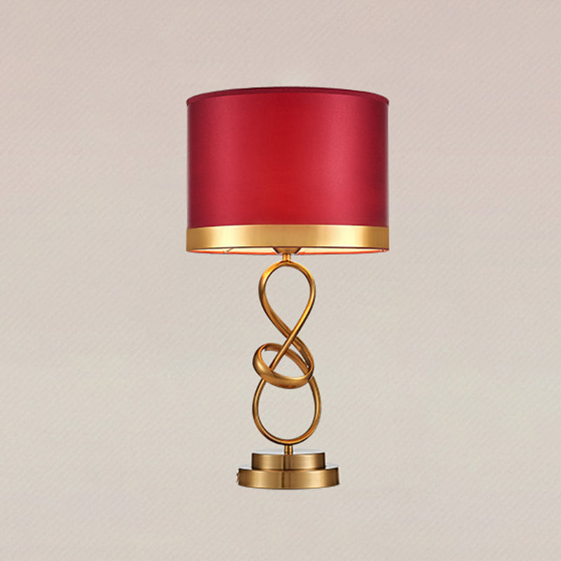 Cylinder Metal Fabric Crystal Table Lamp