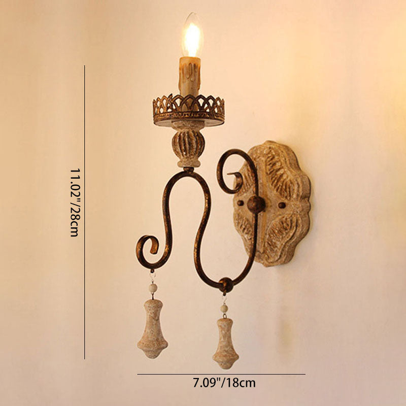 Candle-Holder Wooden Iron 1/2 Wall Lamp