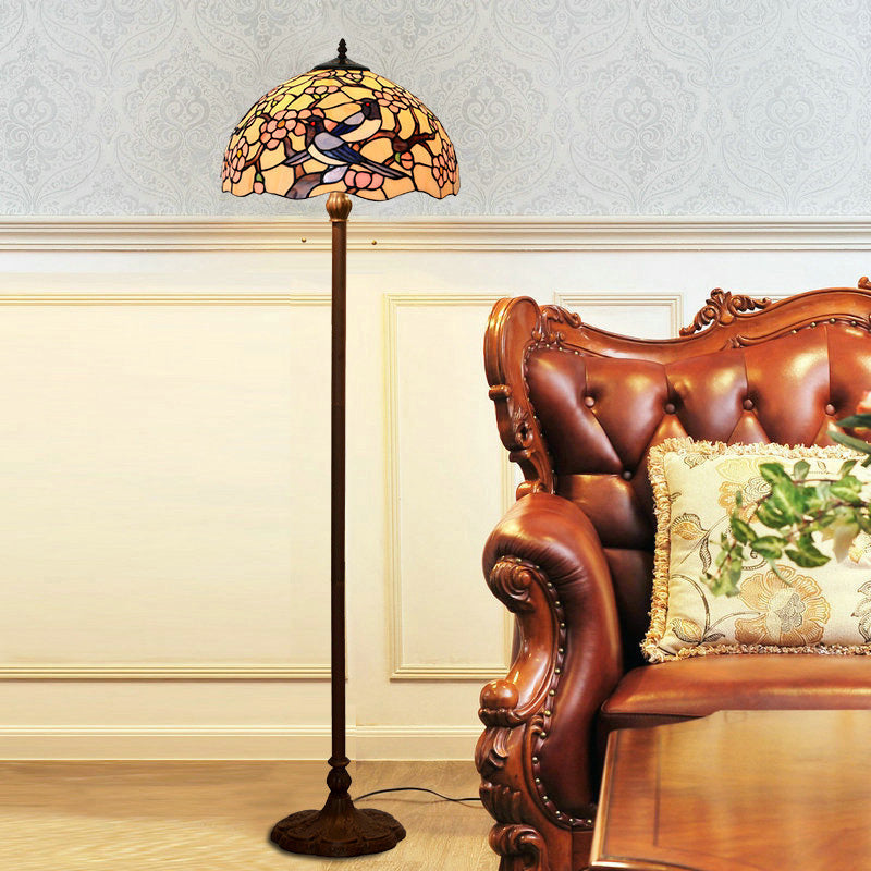 Stained Glass Magpie Plum 2-Light Floor Lamp