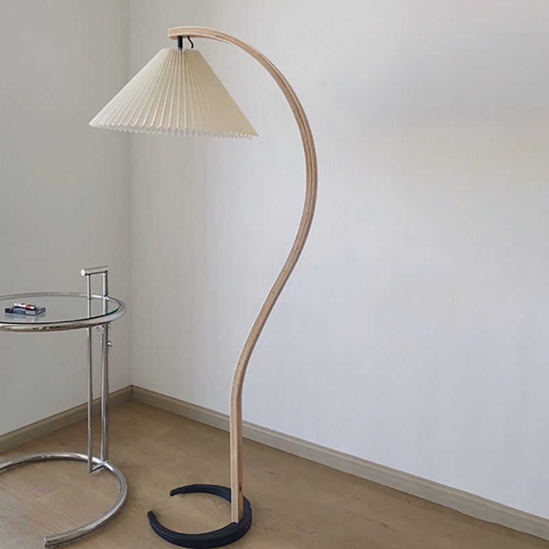 Pleated Cone Fabric Arc Floor Lamp