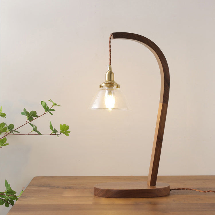 Round Wood Glass Living Table Lamp