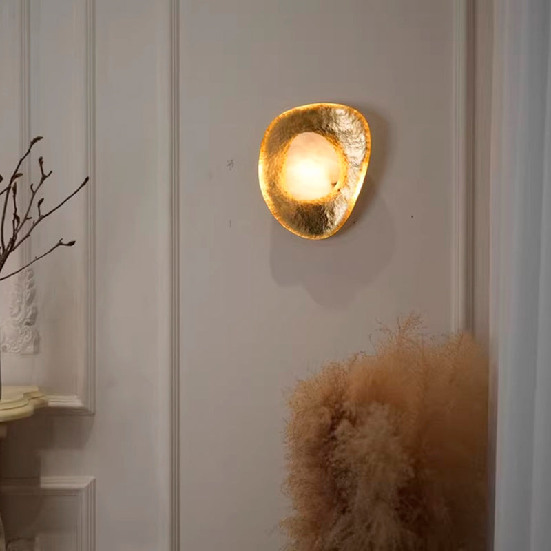 Round Copper Marble Bedroom Wall Lamp