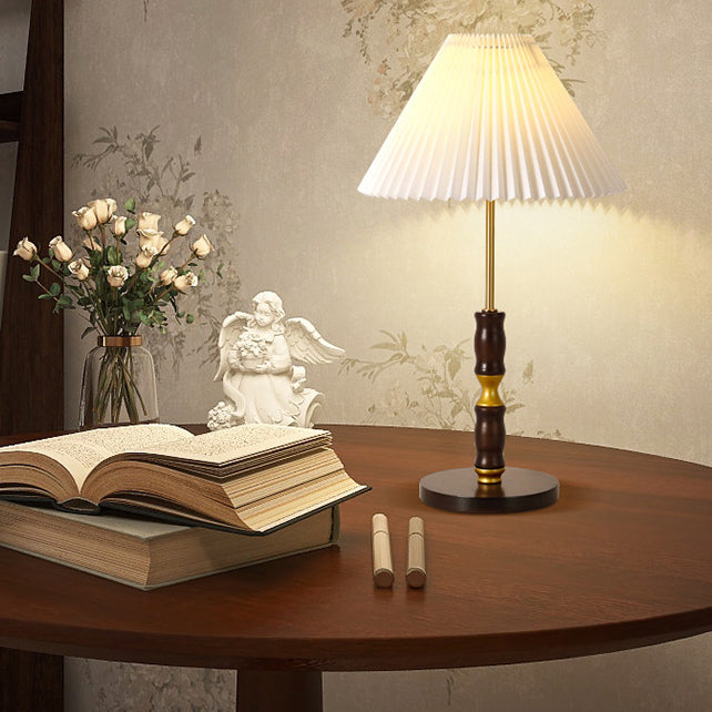 Pleated Cone Ironwood Fabric Table Lamp