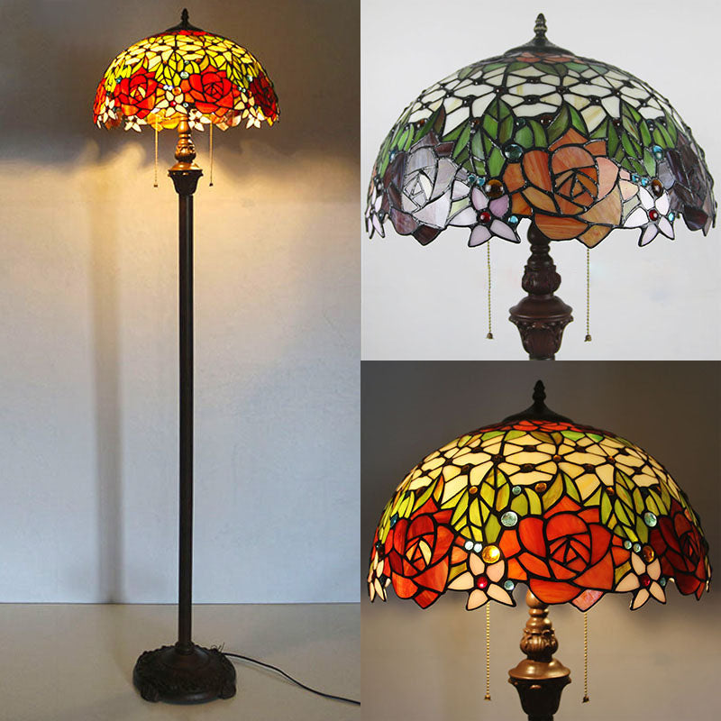 Stained Glass Rose Flower 2-Light Floor Lamp