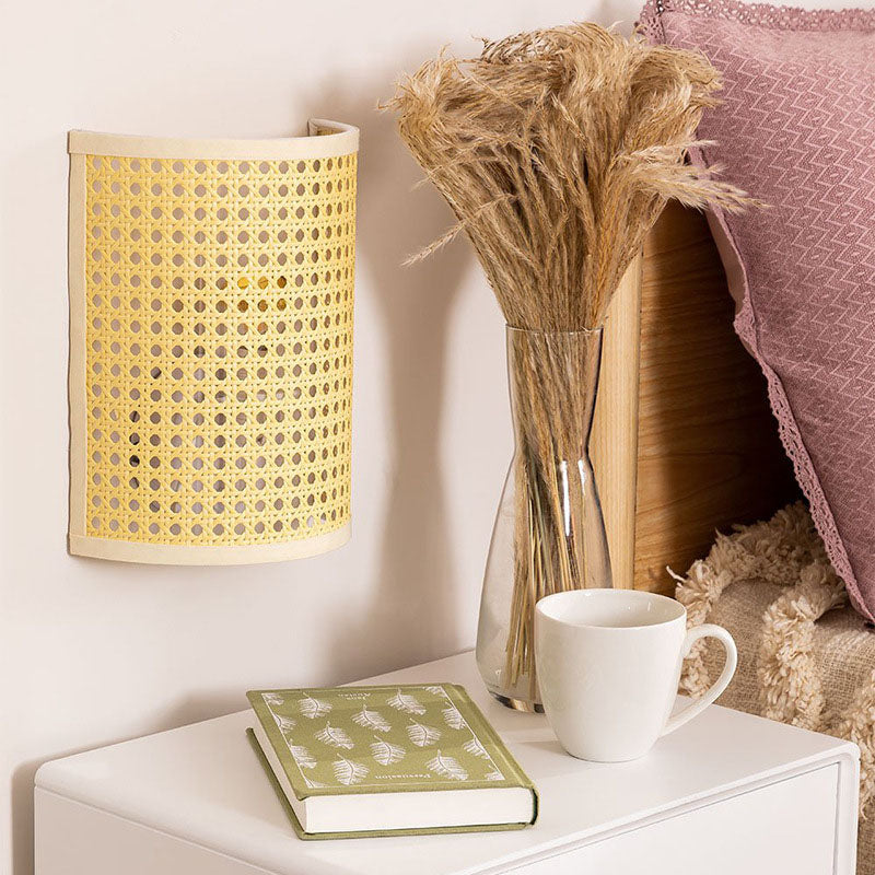 Rattan Semi-Cylinder Living Room Wall Lamp