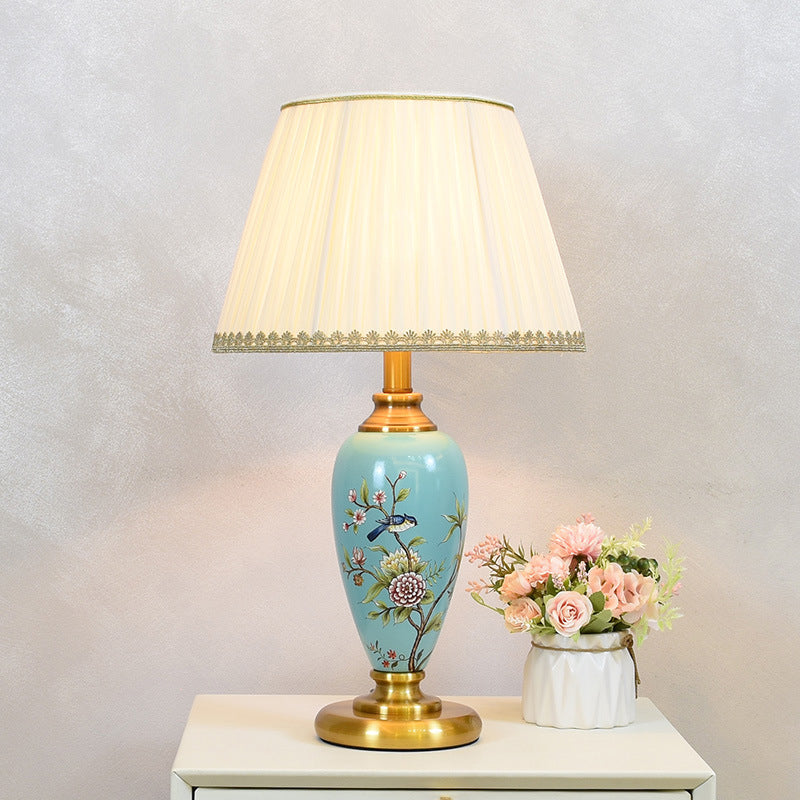 Bird Flower Cylinder Hardware Table Lamp