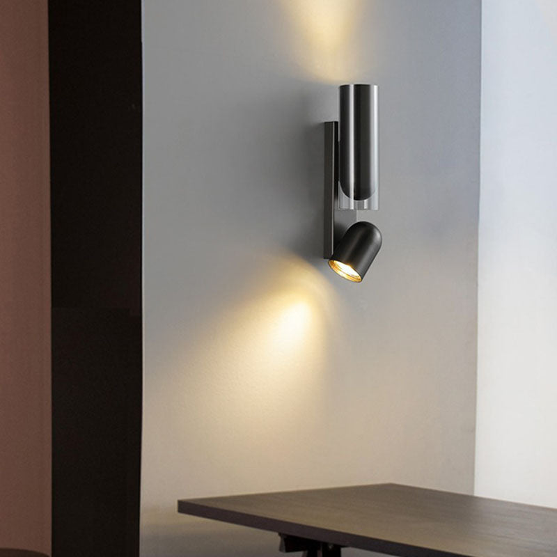 Rotatable Cylinder Metal Glass 2-Light Wall Lamp