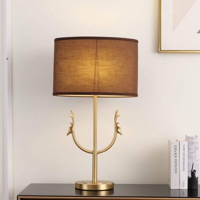 Fabric Brass Cylinder Deer Table Lamp