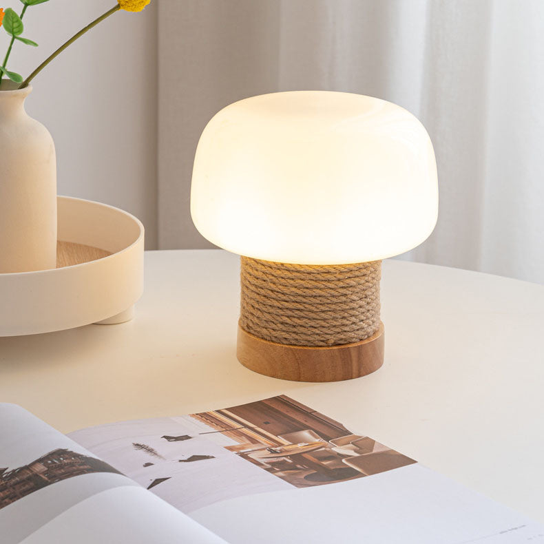 Cylinder Mushroom Shape Oak Table Lamp