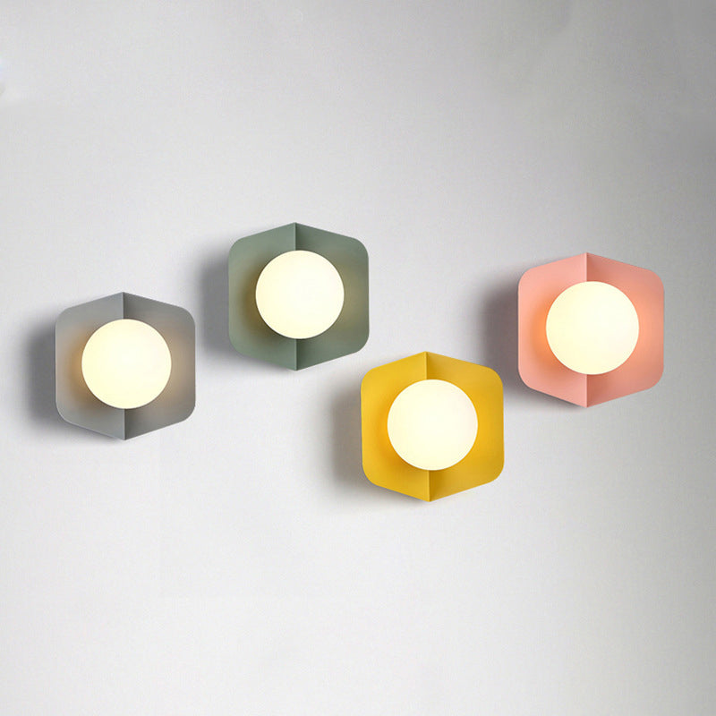 Hexagonal Orb Iron Glass Wall Lamp
