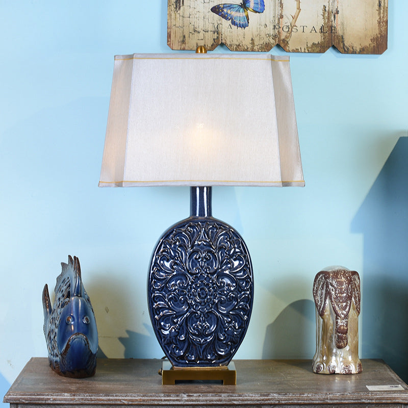 Oval Ceramic Fabric Lampshade Table Lamp