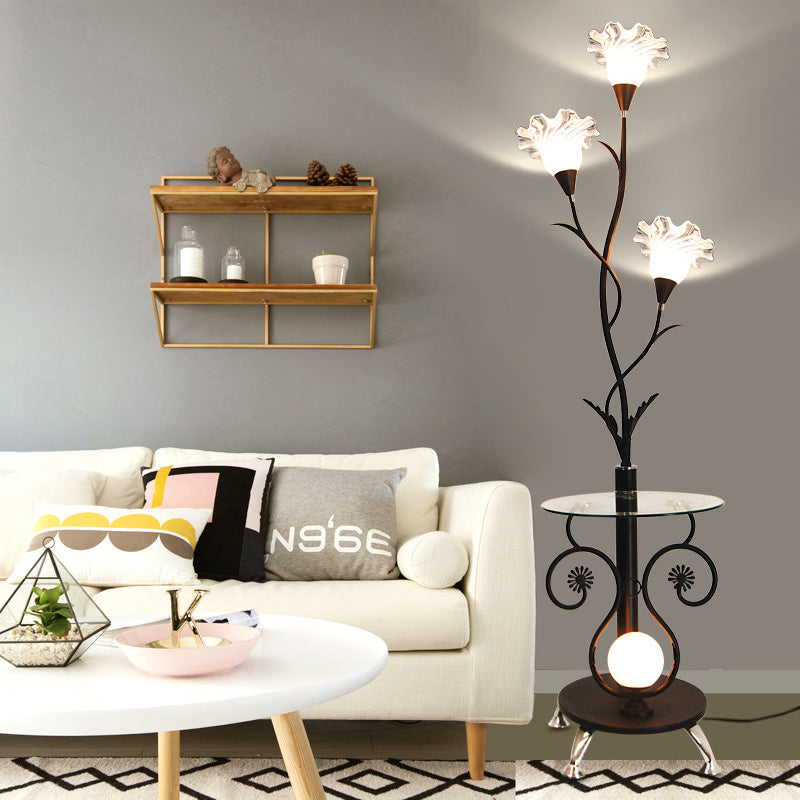 Floral Iron Glass Living 4-Light Floor Lamp