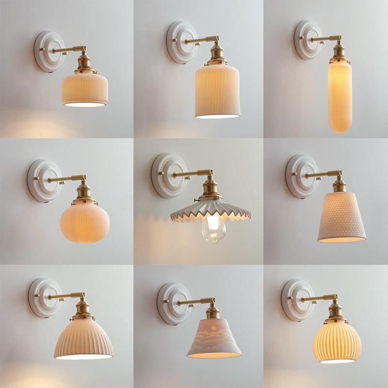 Round Ceramic Brass Living Wall Lamp