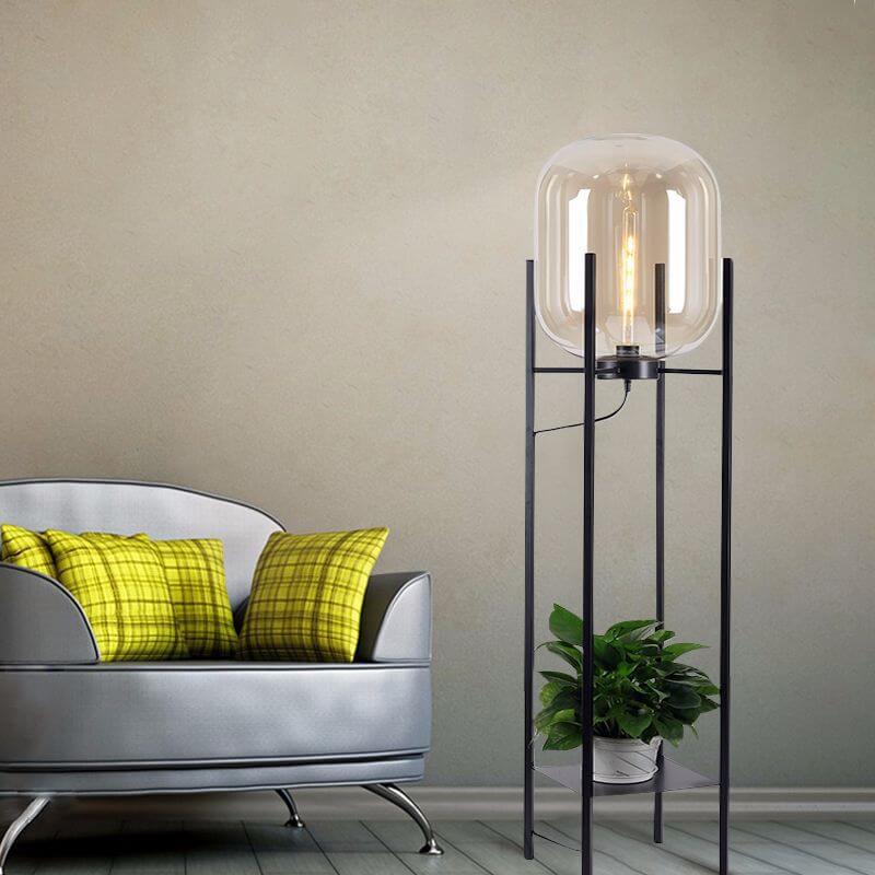 Round Glass Jar Iron Floor Lamp
