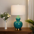 Fabric Green Gourd Ceramic Table Lamp