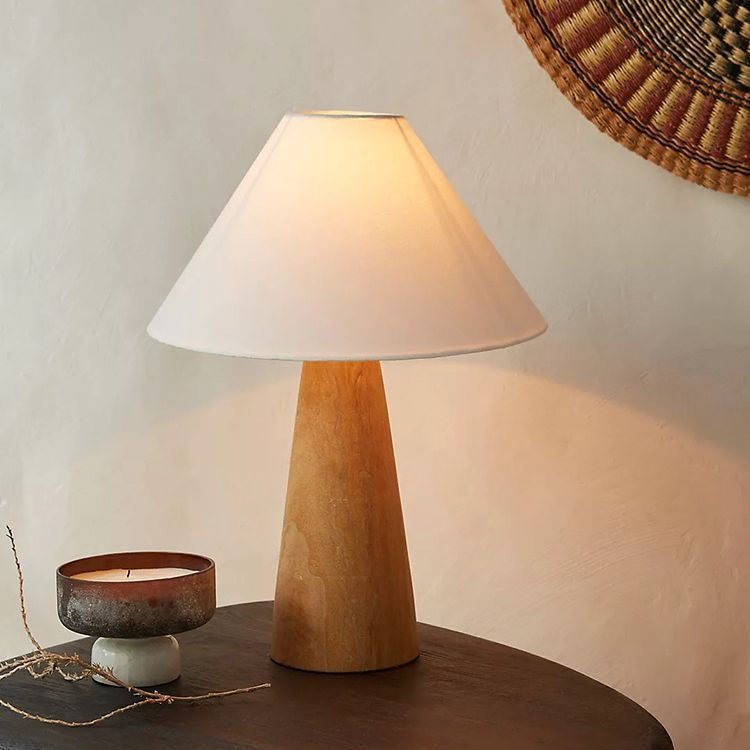 Cone Fabric Wood Bedroom Table Lamp