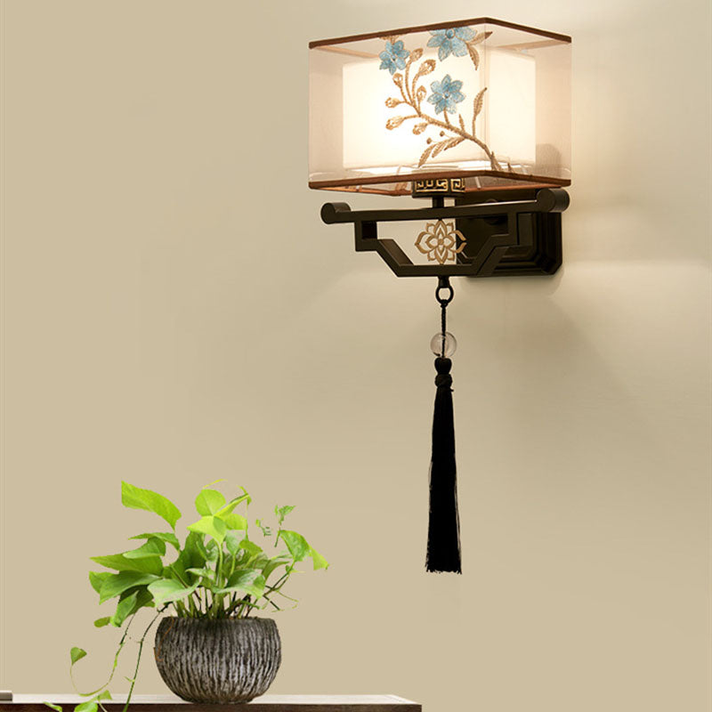 Rectangular Tasseled Iron Fabric Wall Lamp