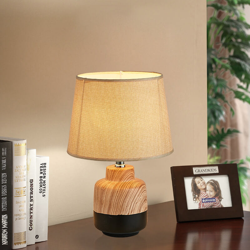 Wood Grain Fabric Ceramic Table Lamp