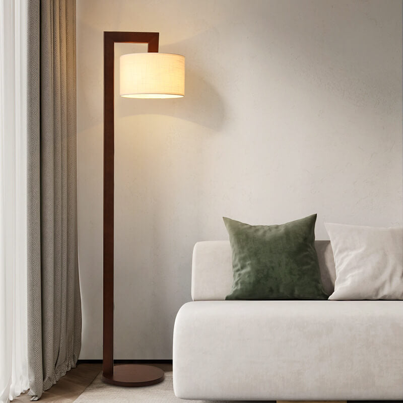 Walnut Fabric Drum Floor Lamp