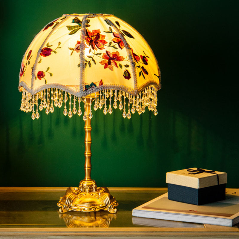 Fabric Copper Dome Flower Table Lamp