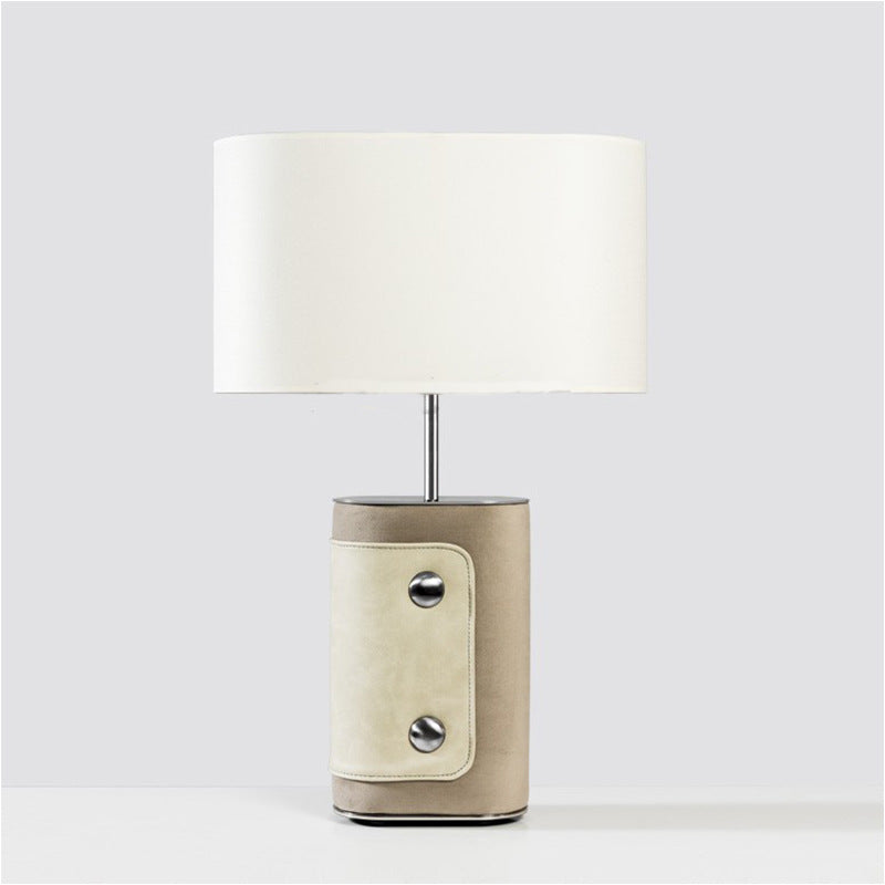 Fabric Cylinder Leather Column Table Lamp
