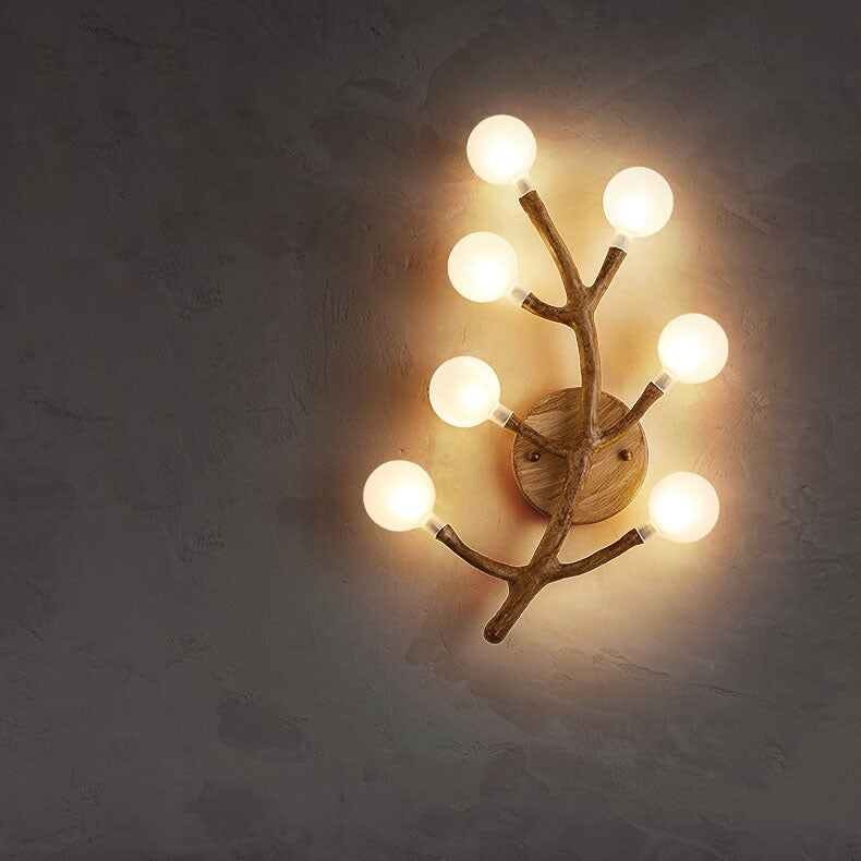 Resin Tree Fork Glass 7-Light Wall Lamp