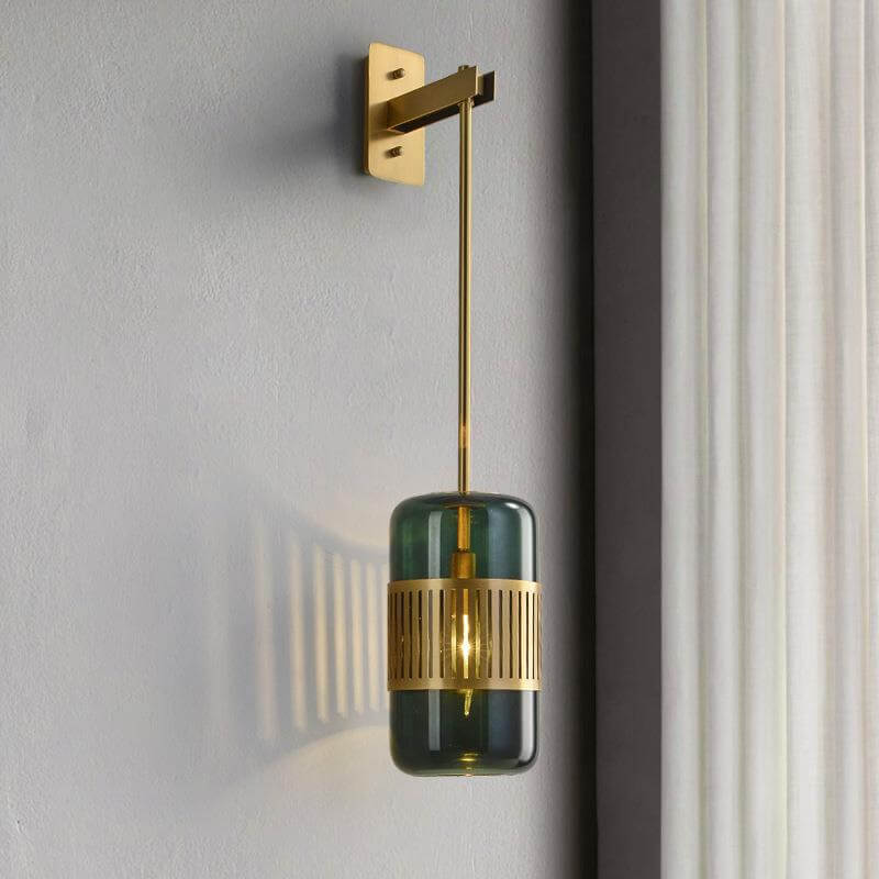 Iron Glass Cylindrical Bedroom Wall Lamp