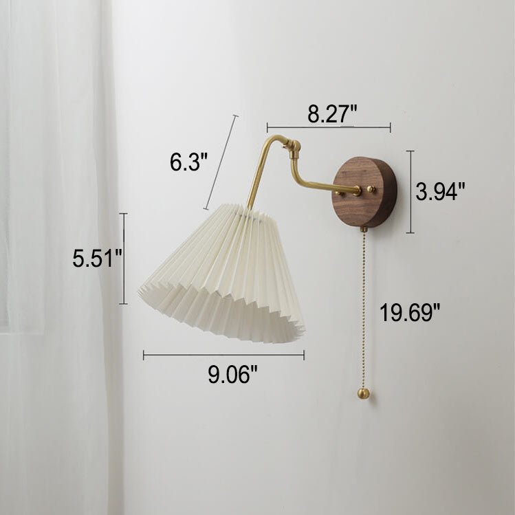 Walnut Brass Pleated Wall Lamp