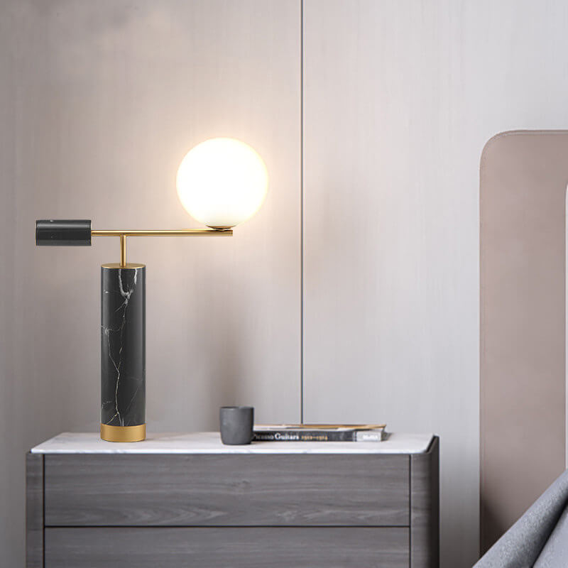 Marble Texture Cylindrical Glass Table Lamp