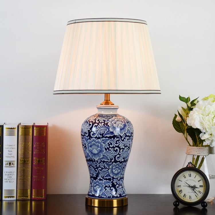 Fabric Hand-Painted Celadon Living Table Lamp