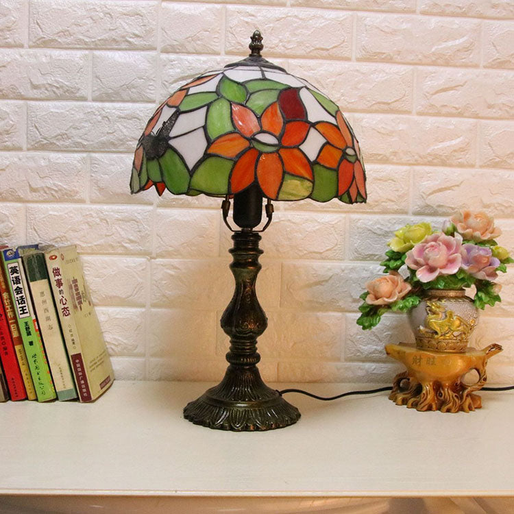 Rose Dragonfly Stained Glass 2-Light Table Lamp