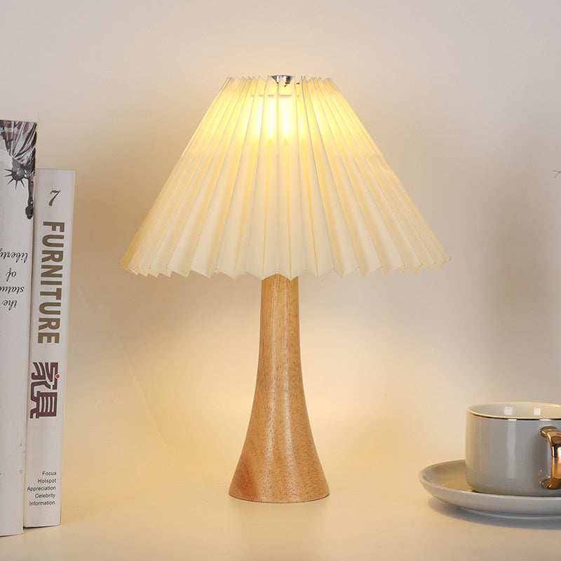 Pleated Fabric Wood Column Table Lamp