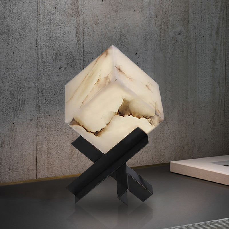 Textured Square Stainless Steel Table Lamp