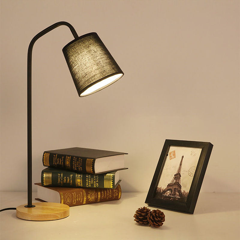Cylinder Fabric Wooden Study Table Lamp