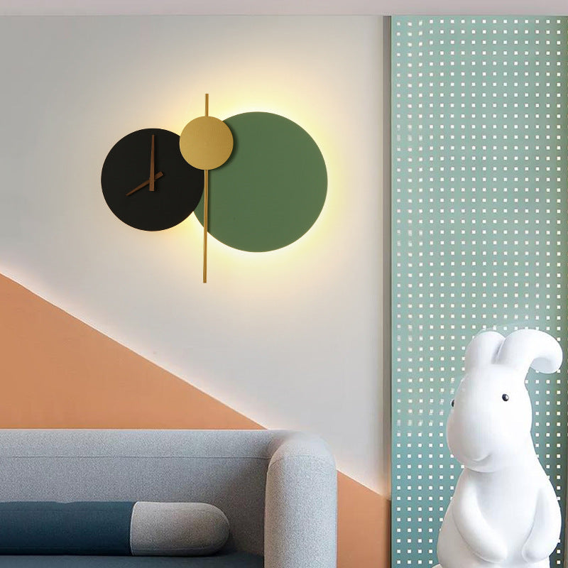 Round Iron Acrylic Clock Wall Lamp