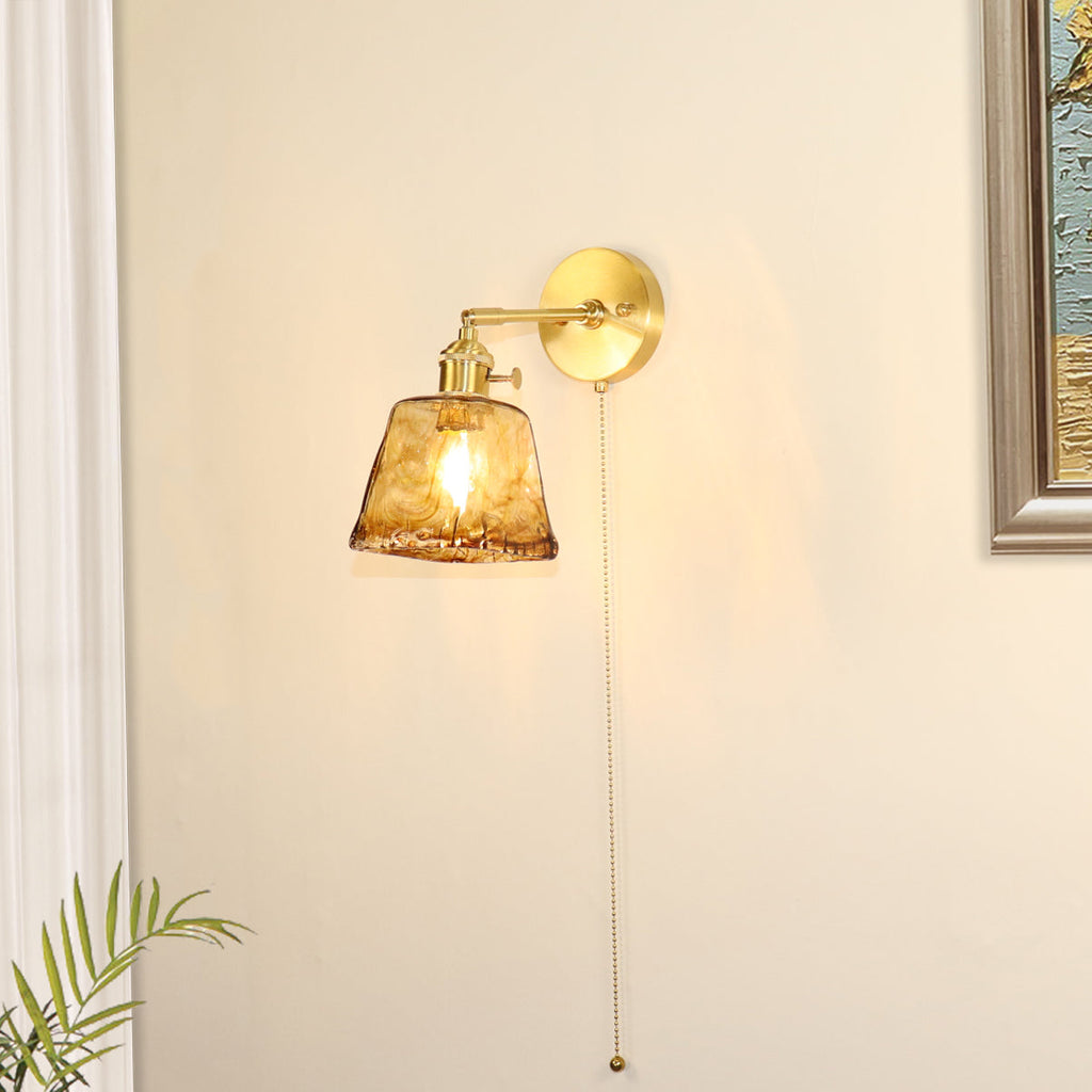 Brass Amber Square Glass Wall Lamp