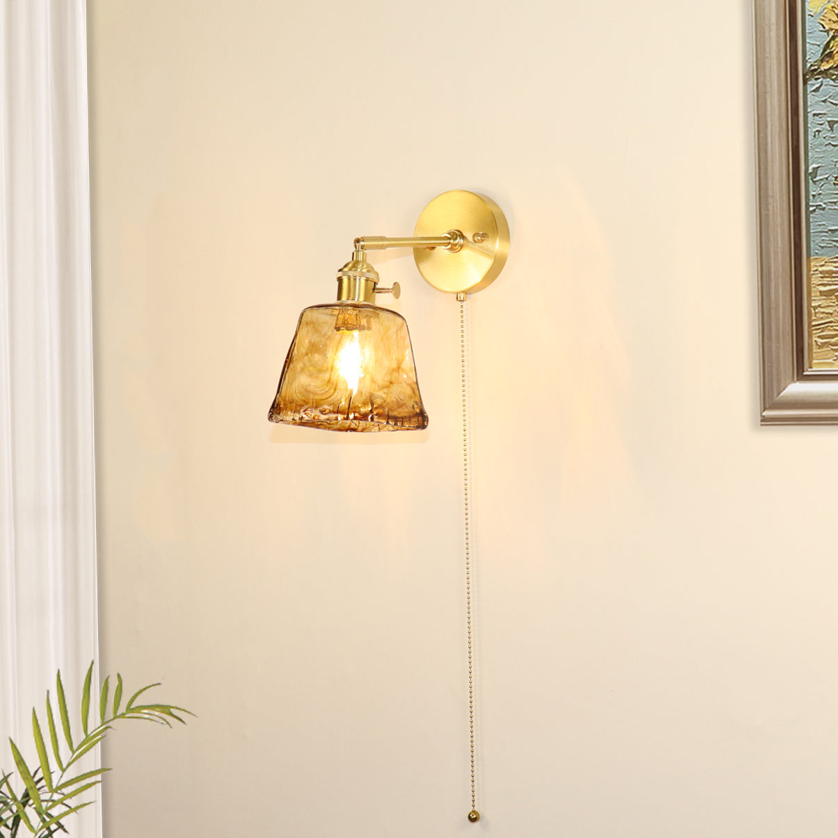 Brass Amber Square Glass Wall Lamp