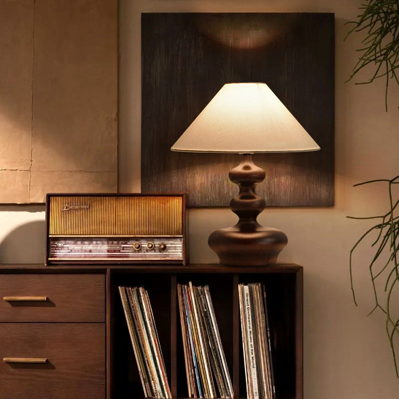 Ash Wood Linen Trapezoid Table Lamp